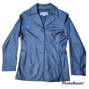 Wilsons Leather Genuine Black Jacket Blazer Coat Collar Button Vintage Women S